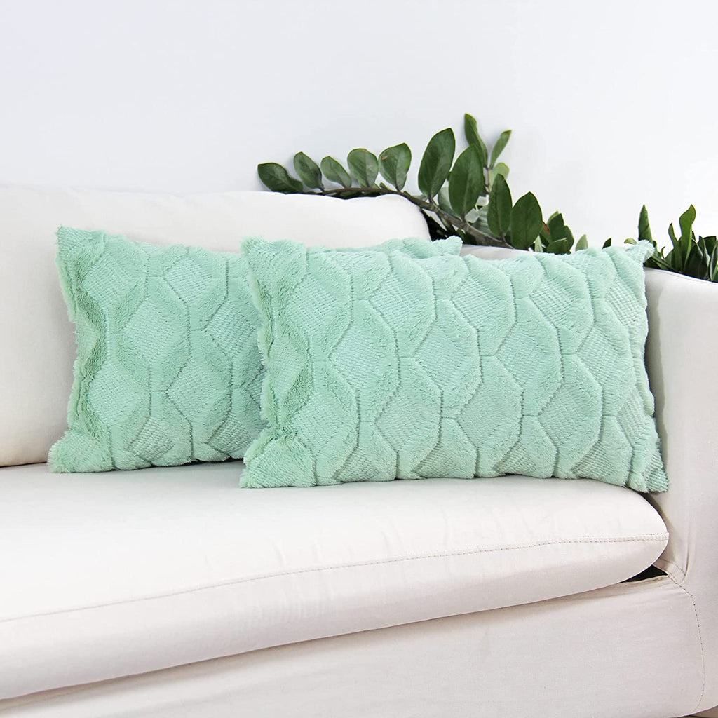 Solid Rectangular Lumbar Plush Throw Pillow Covers 12x20 Pack of 2