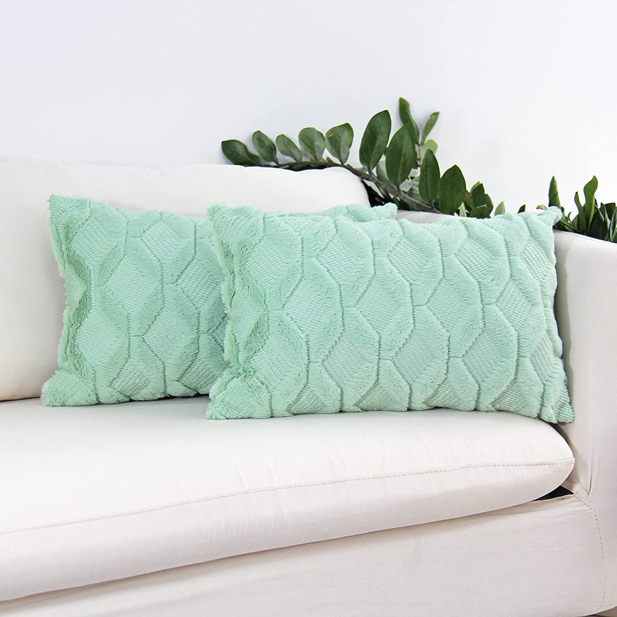 Solid Rectangular Lumbar Plush Throw Pillow Covers 12x20 Pack of 2