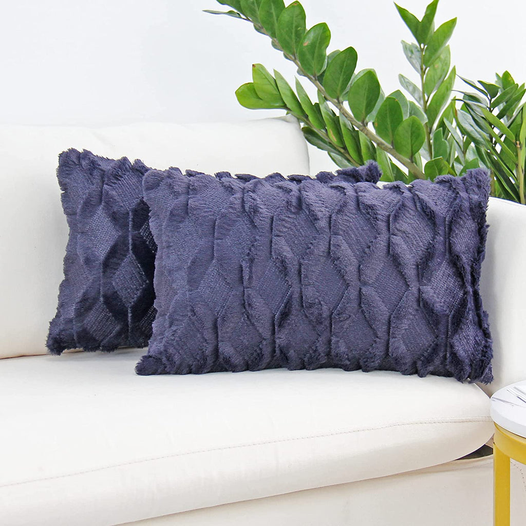 Solid Rectangular Lumbar Plush Throw Pillow Covers 12x20 Pack of 2