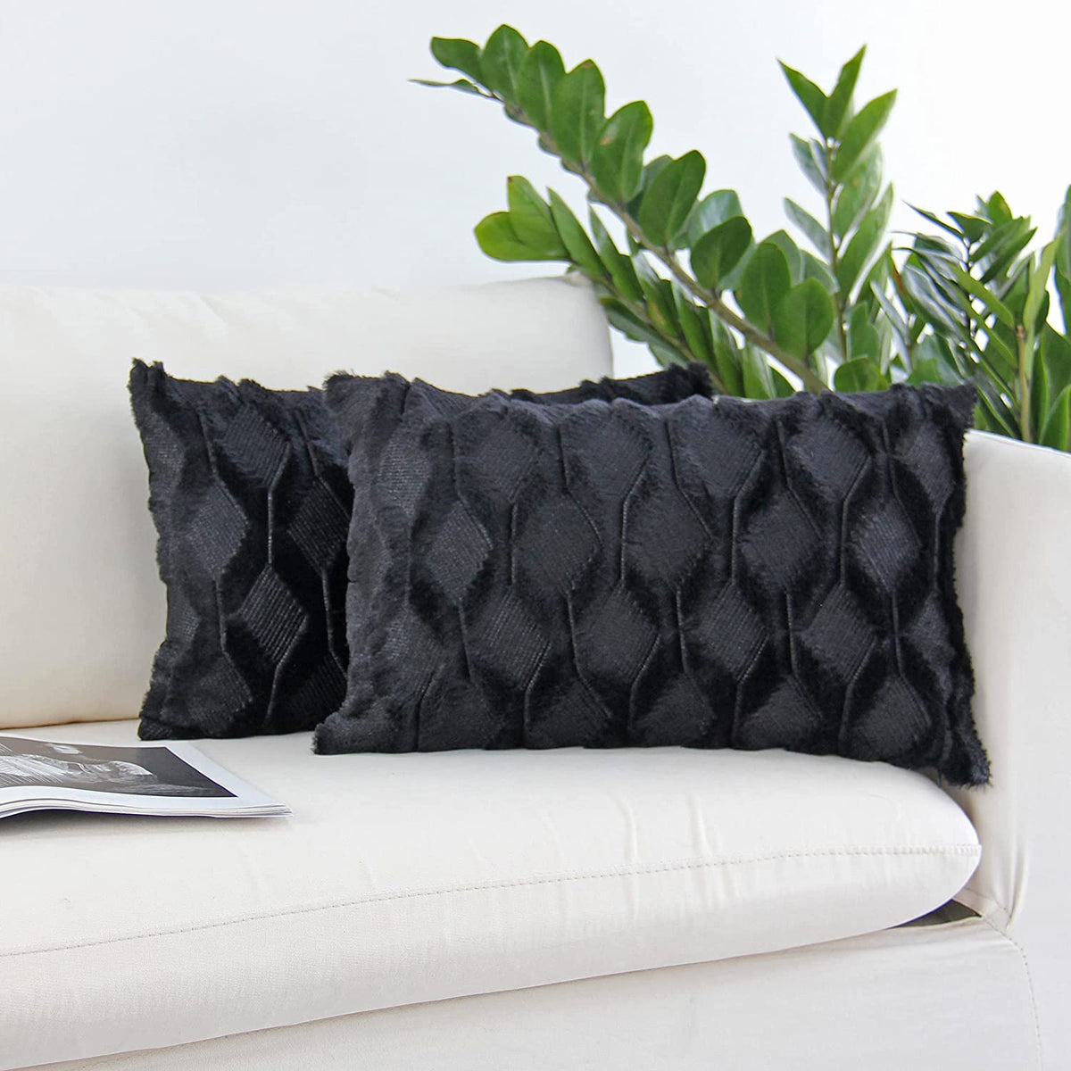 Solid Rectangular Lumbar Plush Throw Pillow Covers 12x20 Pack of 2