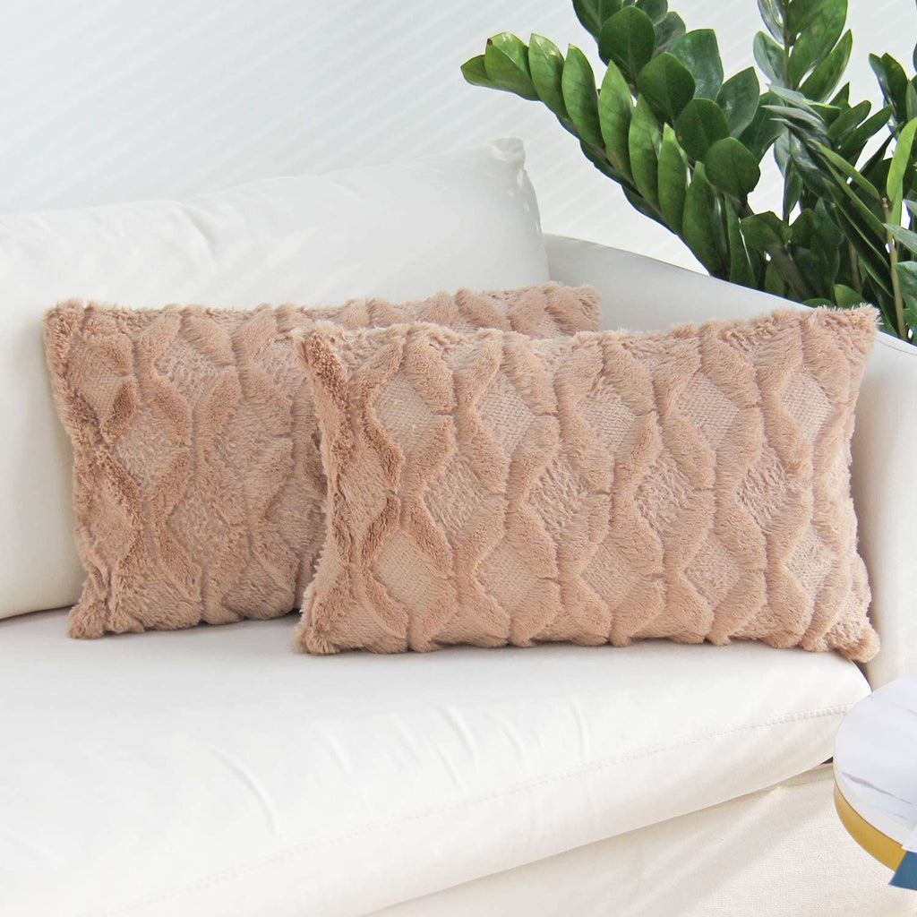 Solid Rectangular Lumbar Plush Throw Pillow Covers 12x20 Pack of 2