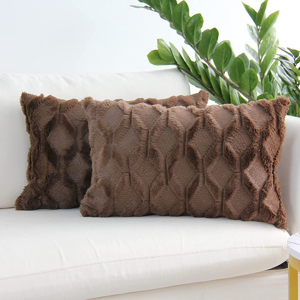 Solid Rectangular Lumbar Plush Throw Pillow Covers 12x20 Pack of 2