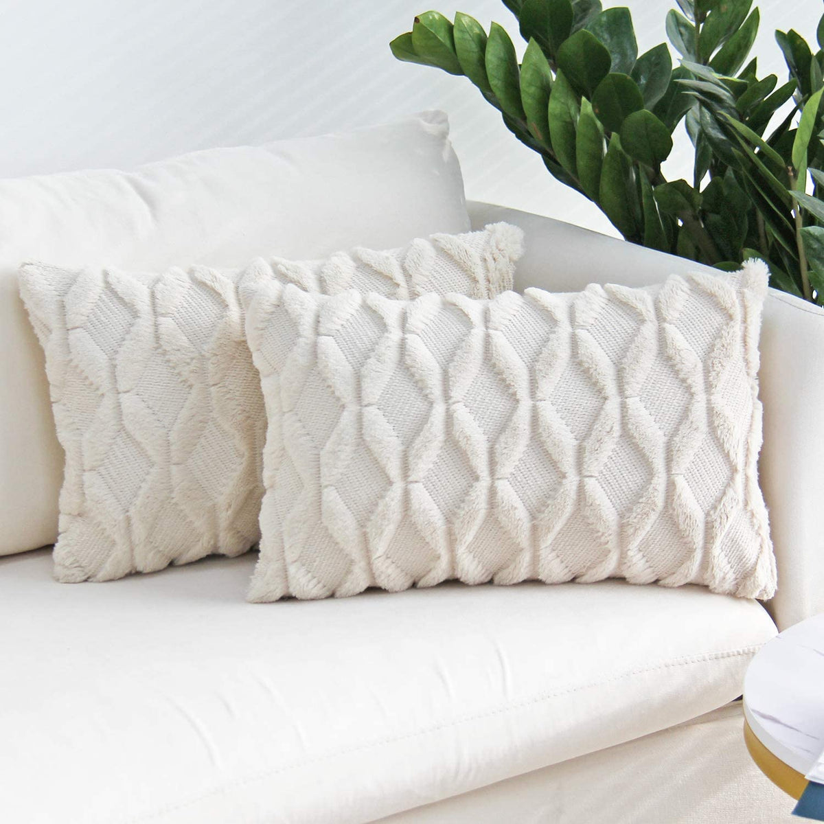 Solid Rectangular Lumbar Plush Throw Pillow Covers 12x20 Pack of 2