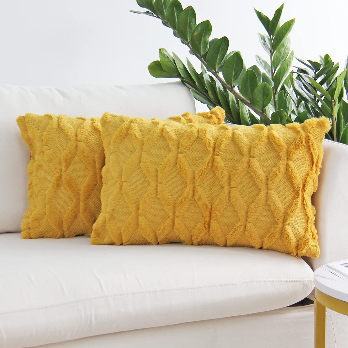 Solid Rectangular Lumbar Plush Throw Pillow Covers 12x20 Pack of 2