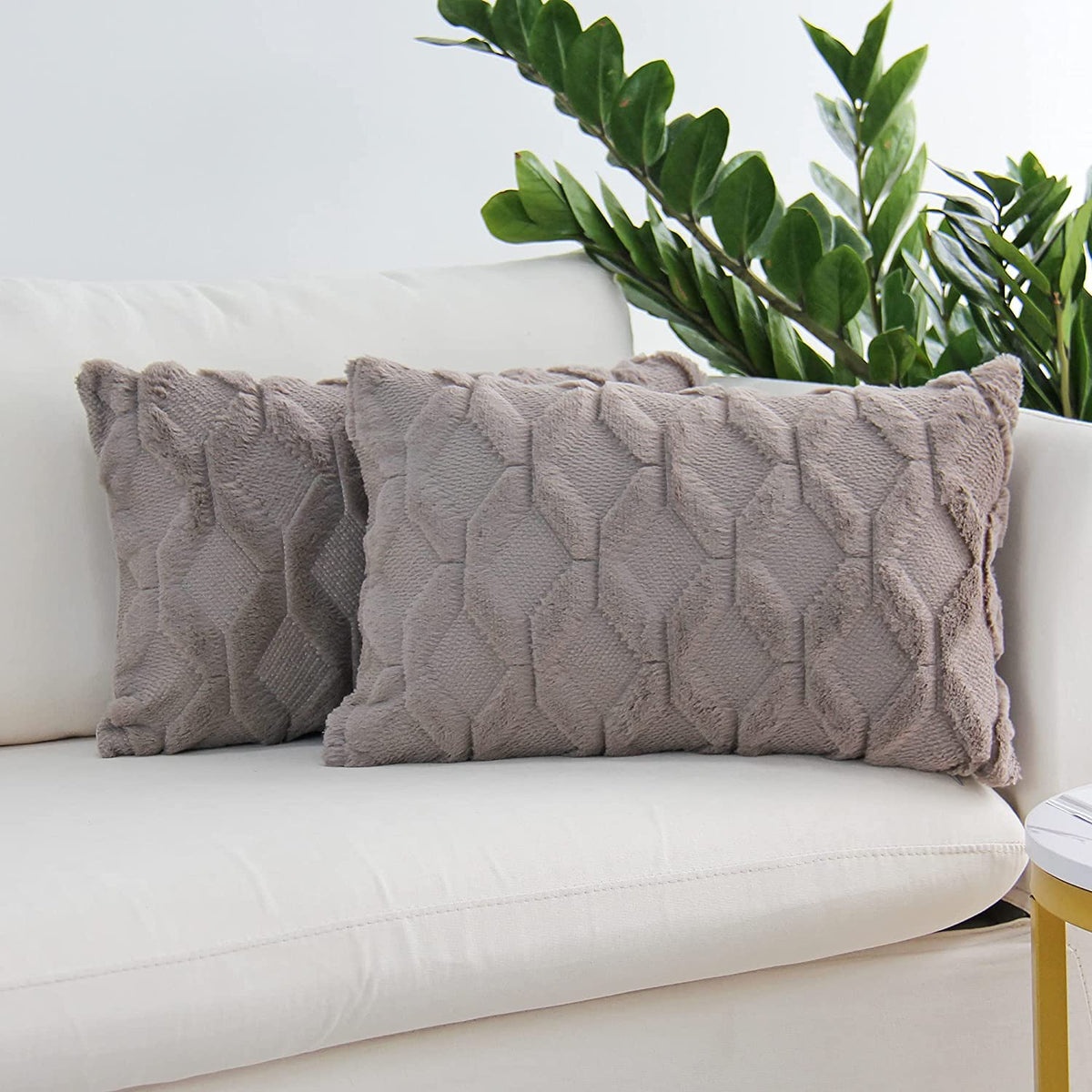 Solid Rectangular Lumbar Plush Throw Pillow Covers 12x20 Pack of 2