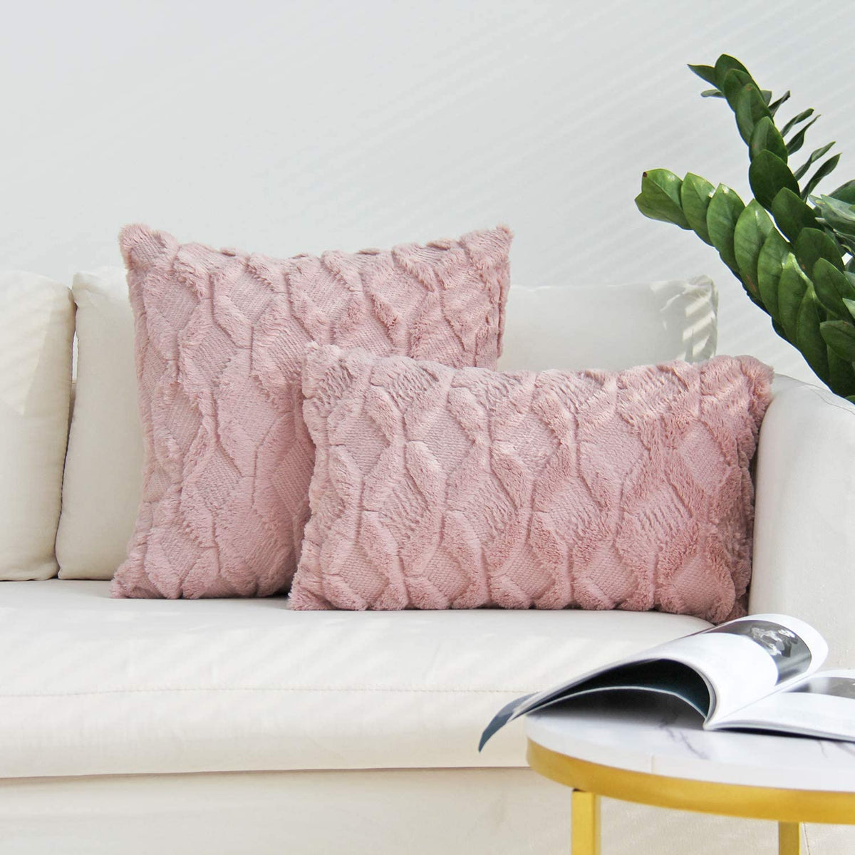 Solid Rectangular Lumbar Plush Throw Pillow Covers 12x20 Pack of 2