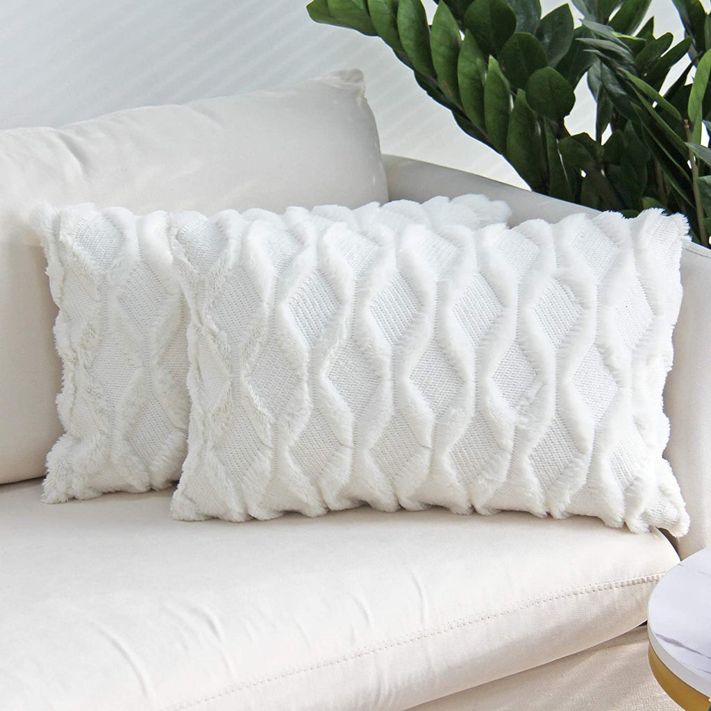 Solid Rectangular Lumbar Plush Throw Pillow Covers 12x20 Pack of 2