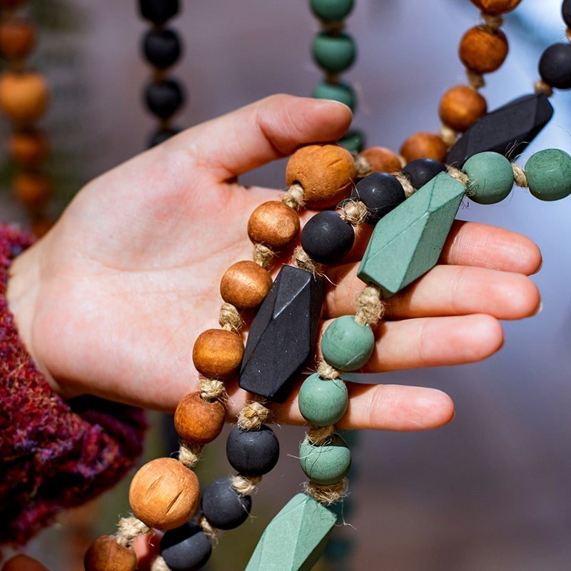 Wood Beaded Curtain Tiebacks — 47–50 in