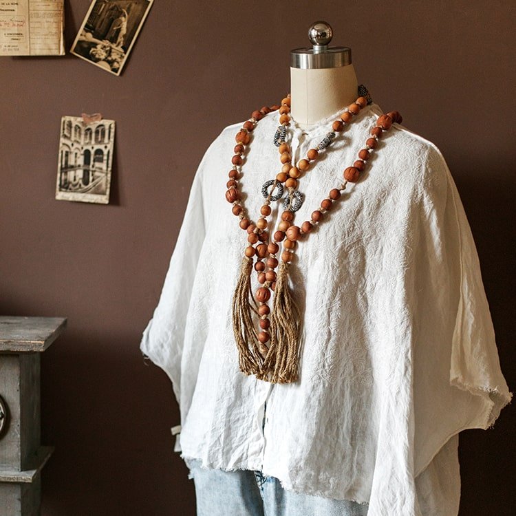 Wood Beaded Curtain Tiebacks — 47–50 in