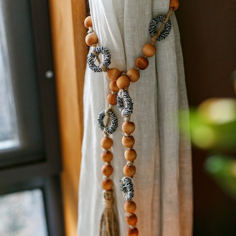 Wood Beaded Curtain Tiebacks — 47–50 in
