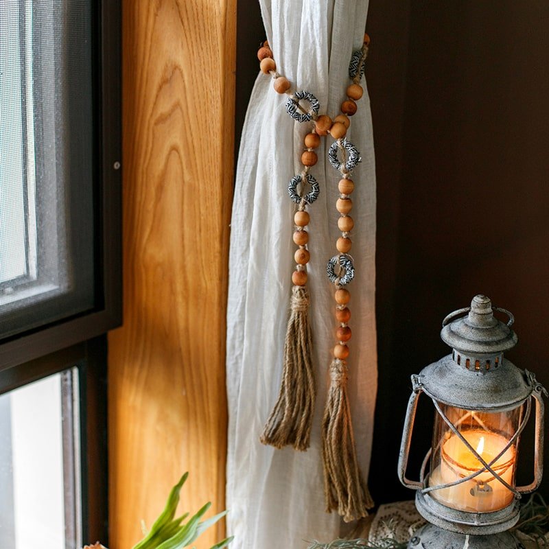 Wood Beaded Curtain Tiebacks — 47–50 in