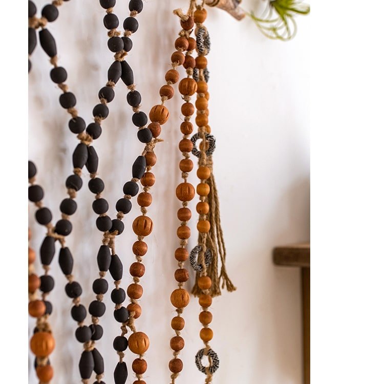 Wood Beaded Curtain Tiebacks — 47–50 in