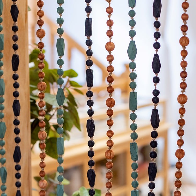 Wood Beaded Curtain Tiebacks — 47–50 in