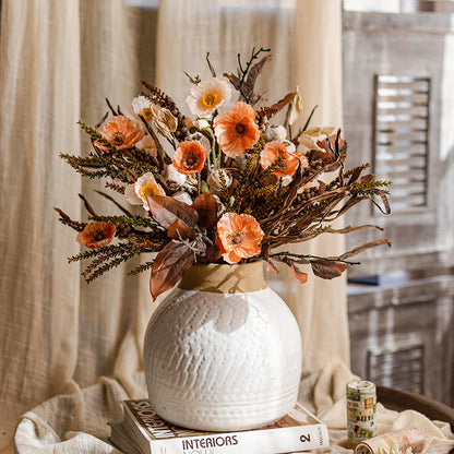 Artificial Silk Poppy Designers Flower Bouquet 24" Tall Orange