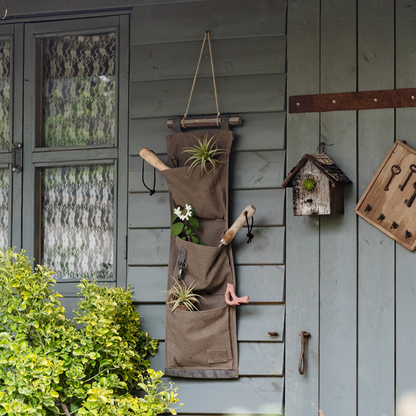Brown Canvas Hanging Wall Storage for Garden Tools