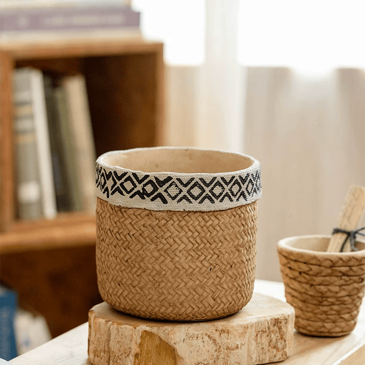 Patterned Rattan Cement Planter