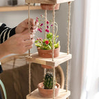 Wooden Rope Hanging Plant Shelf