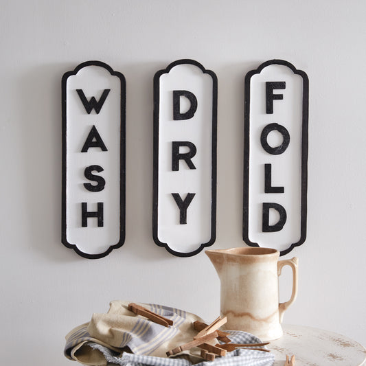 Set of Three Wash Dry Fold Signs