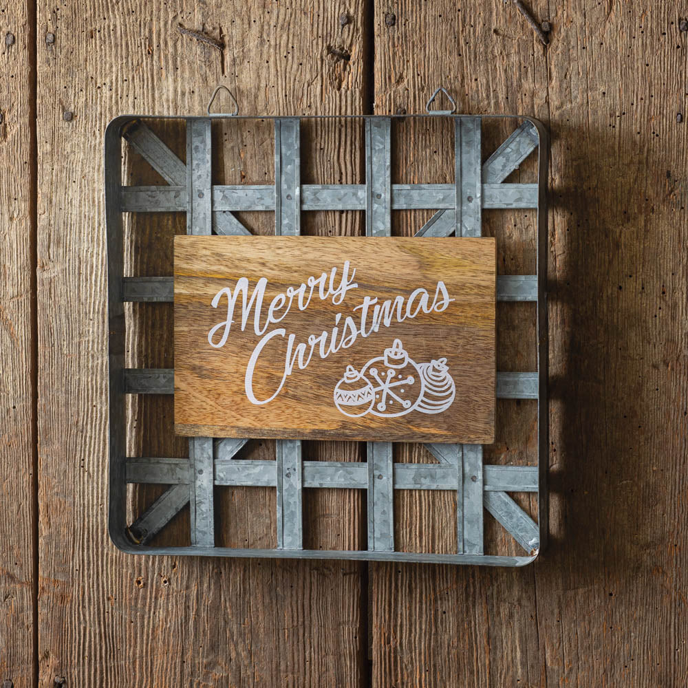 Wood and Metal Tobacco Basket Wall Decor "Merry Christmas"