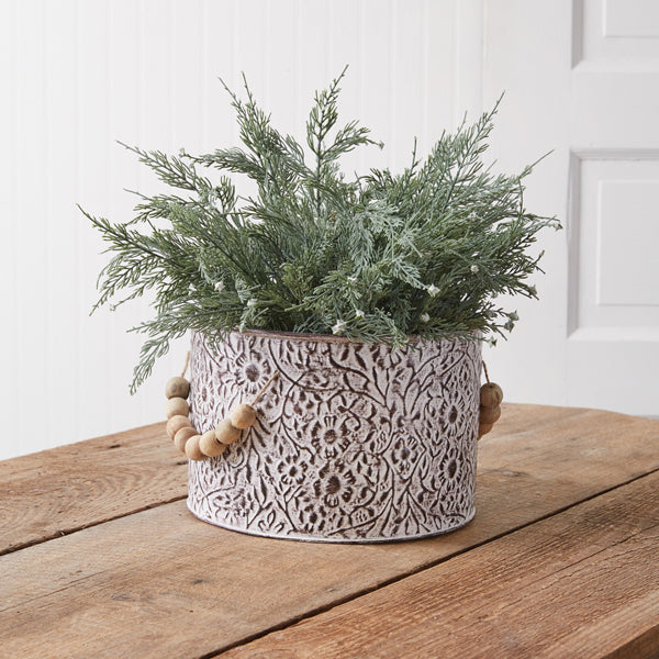 Wildflowers Stamped Metal Bucket with Wood Bead Handles