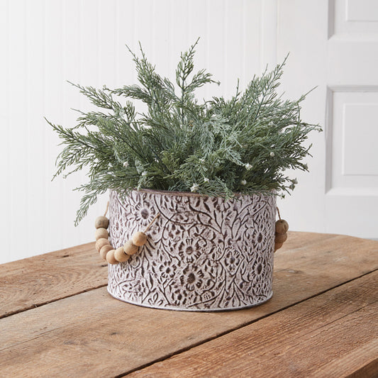 Wildflowers Stamped Metal Bucket with Wood Bead Handles