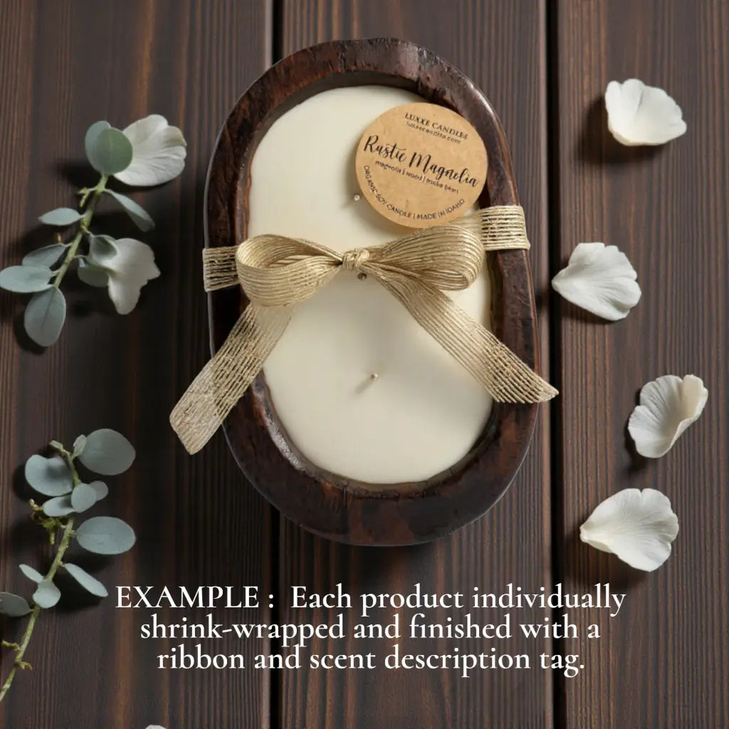 Rustic Magnolia Wooden Bowl Candle | Organic Soy Wax | Hand-Poured