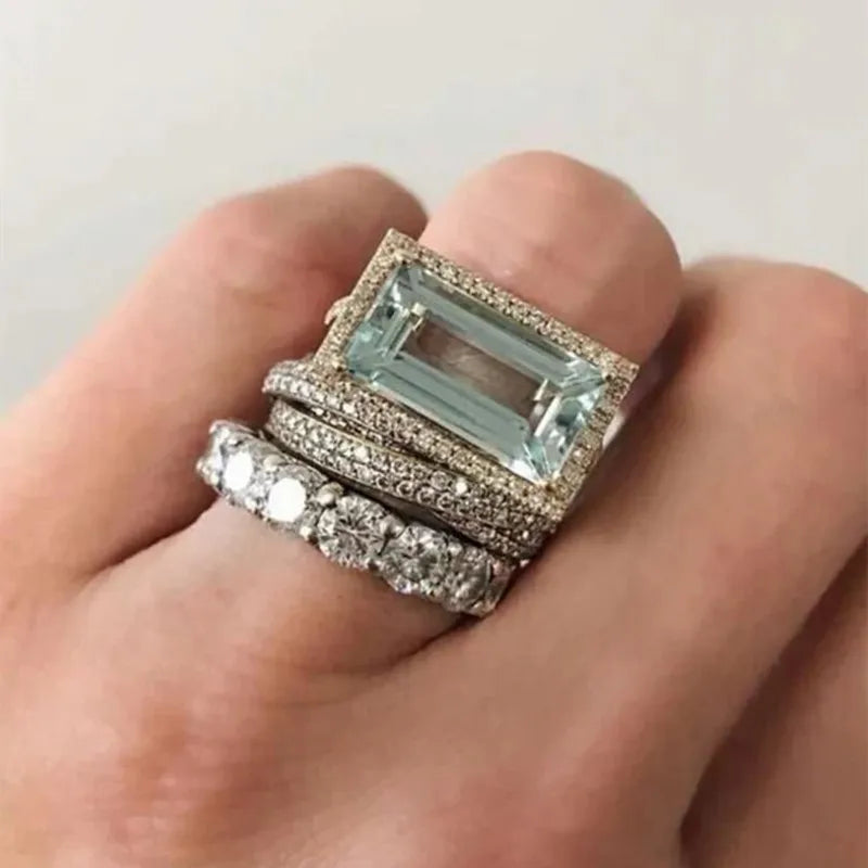Ice Blue Crystal Statement Ring