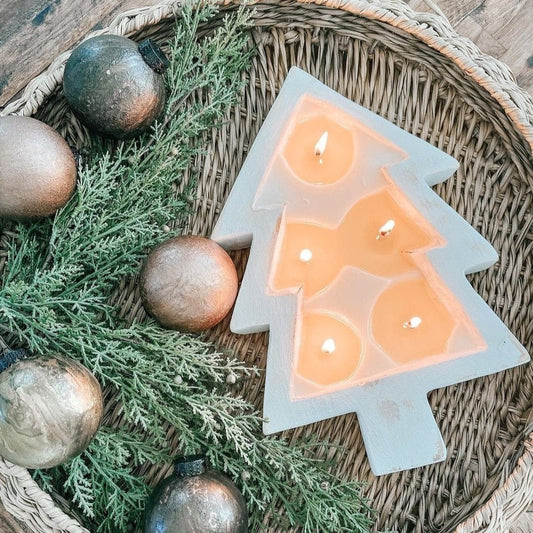 Distressed White Wood Tree Dough Bowl Candle - Choose Your Scent