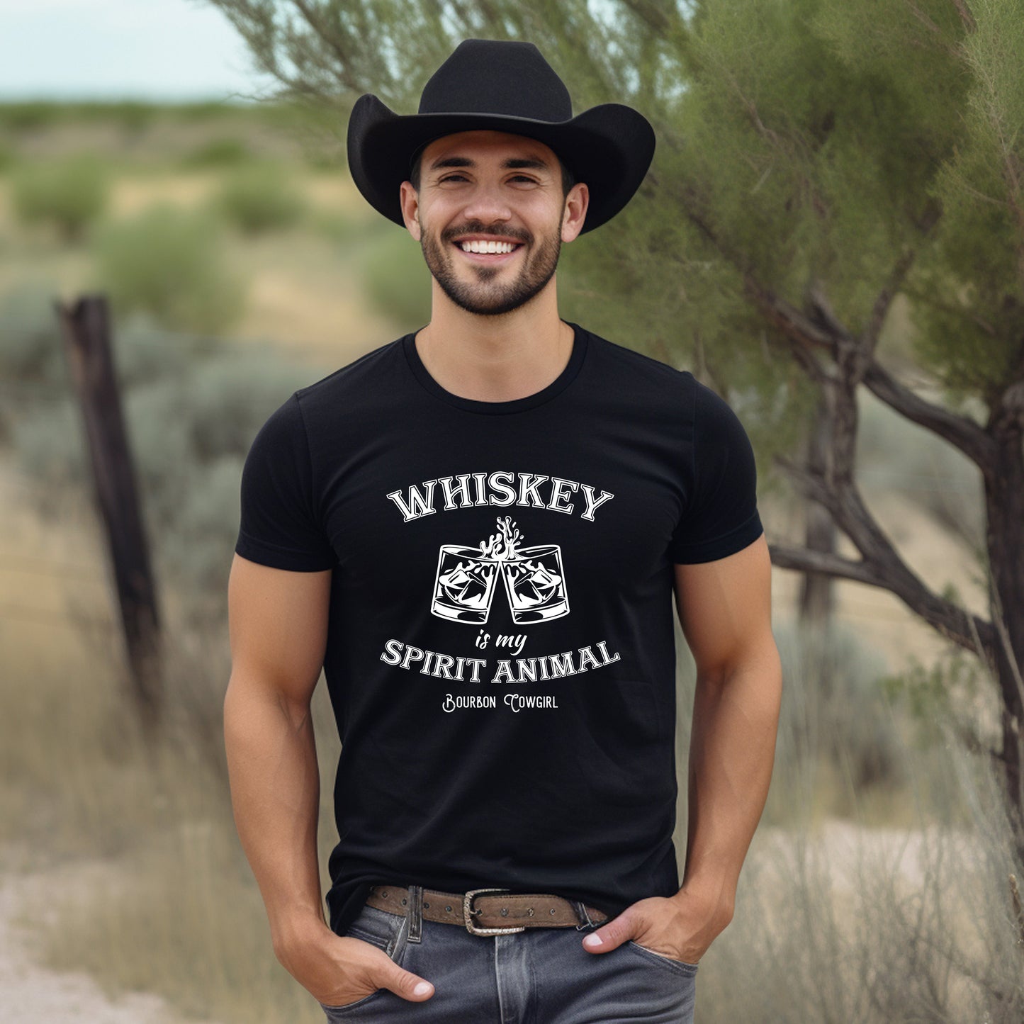 Whiskey Is My Spirit Animal Graphic Tee - Bourbon Cowgirl