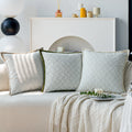 18x18 Square Throw Pillow Set | Herringbone Trio | Neutral White & Olive Green Accents