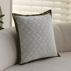 18x18 Square Throw Pillow Set | Herringbone Trio | Neutral White & Olive Green Accents