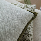 18x18 Square Throw Pillow Set | Herringbone Trio | Neutral White & Olive Green Accents