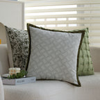 18x18 Square Throw Pillow Set | Herringbone Trio | Neutral White & Olive Green Accents