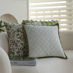 18x18 Square Throw Pillow Set | Herringbone Trio | Neutral White & Olive Green Accents
