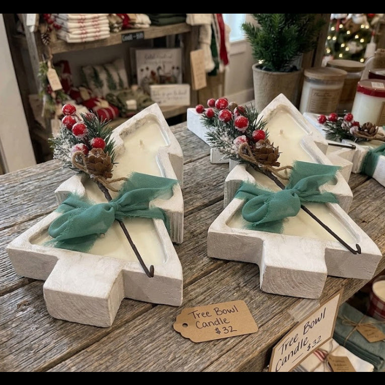 Christmas Tree Candle in a Wood Bowl