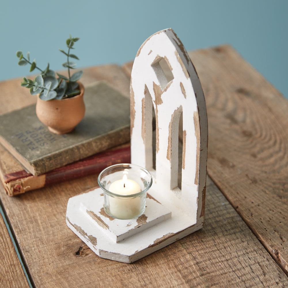 Distressed Arch Votive Candle Holder