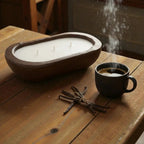 Warm Vanilla Candle in Hand-carved Bowl | Organic Soy Candle