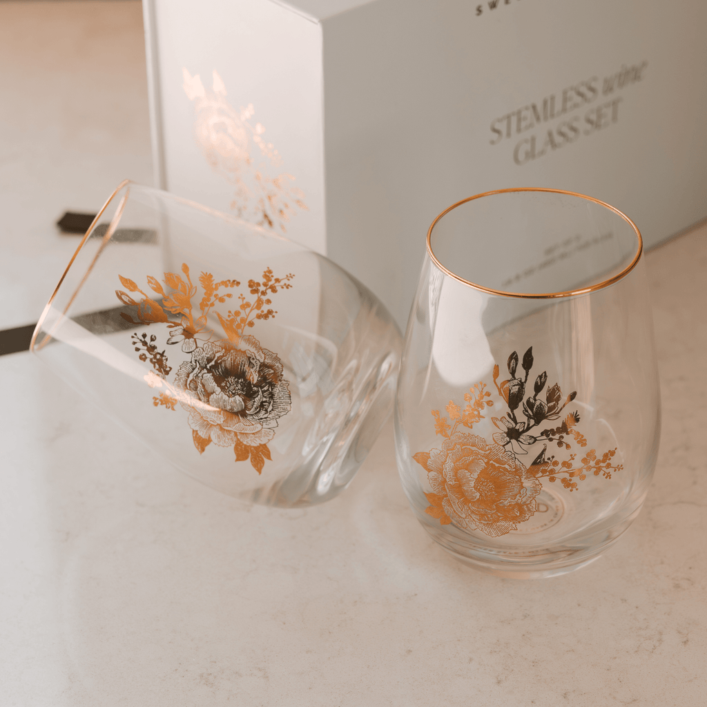 Delft Stemless Wine Glass - Boxed Set of 2