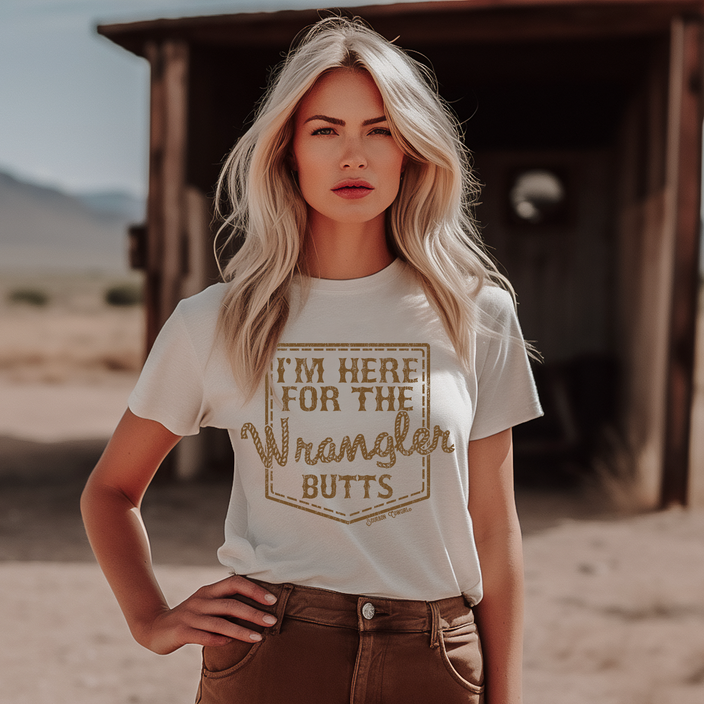 I'm Here for the Wrangler Butts T-Shirt Natural - Bourbon Cowgirl