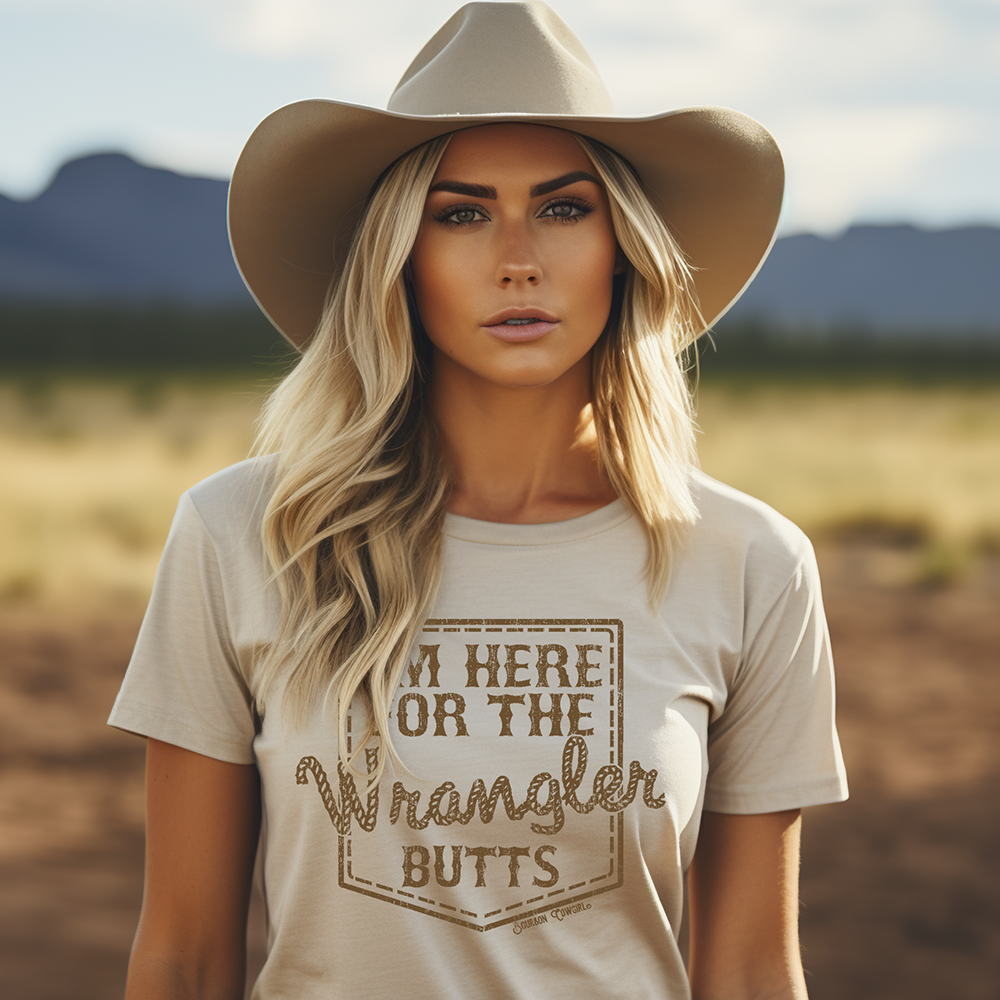 I'm Here for the Wrangler Butts T-Shirt Natural - Bourbon Cowgirl