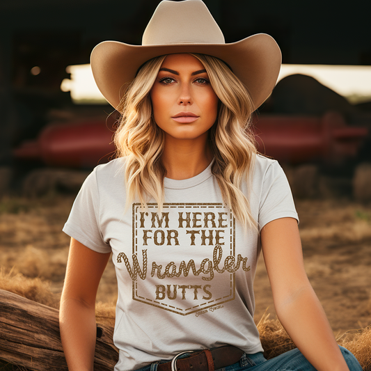 I'm Here for the Wrangler Butts T-Shirt Natural - Bourbon Cowgirl