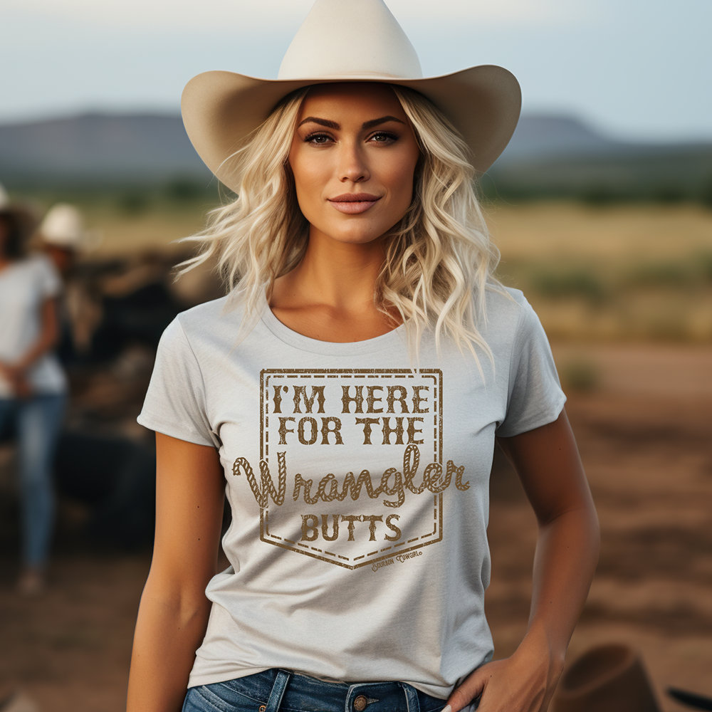 I'm Here for the Wrangler Butts T-Shirt Natural - Bourbon Cowgirl