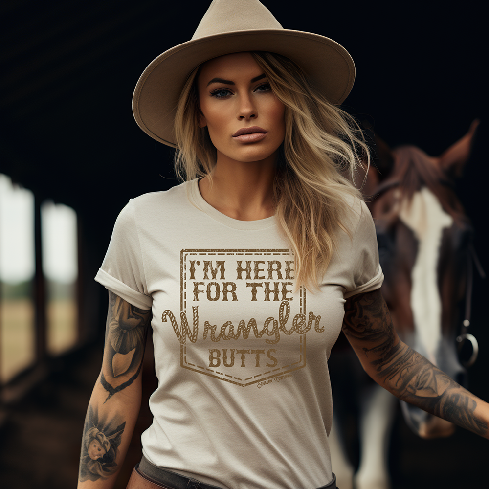 I'm Here for the Wrangler Butts T-Shirt Natural - Bourbon Cowgirl