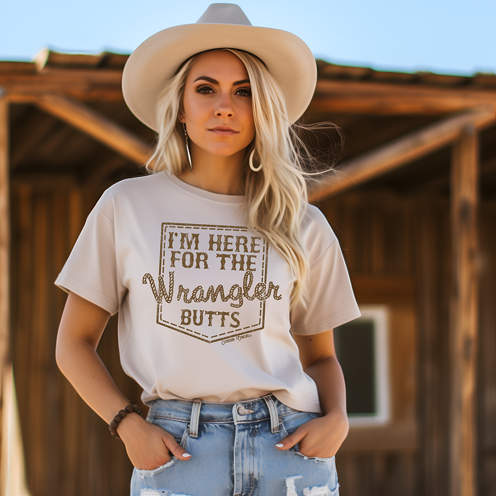 I'm Here for the Wrangler Butts T-Shirt Natural - Bourbon Cowgirl