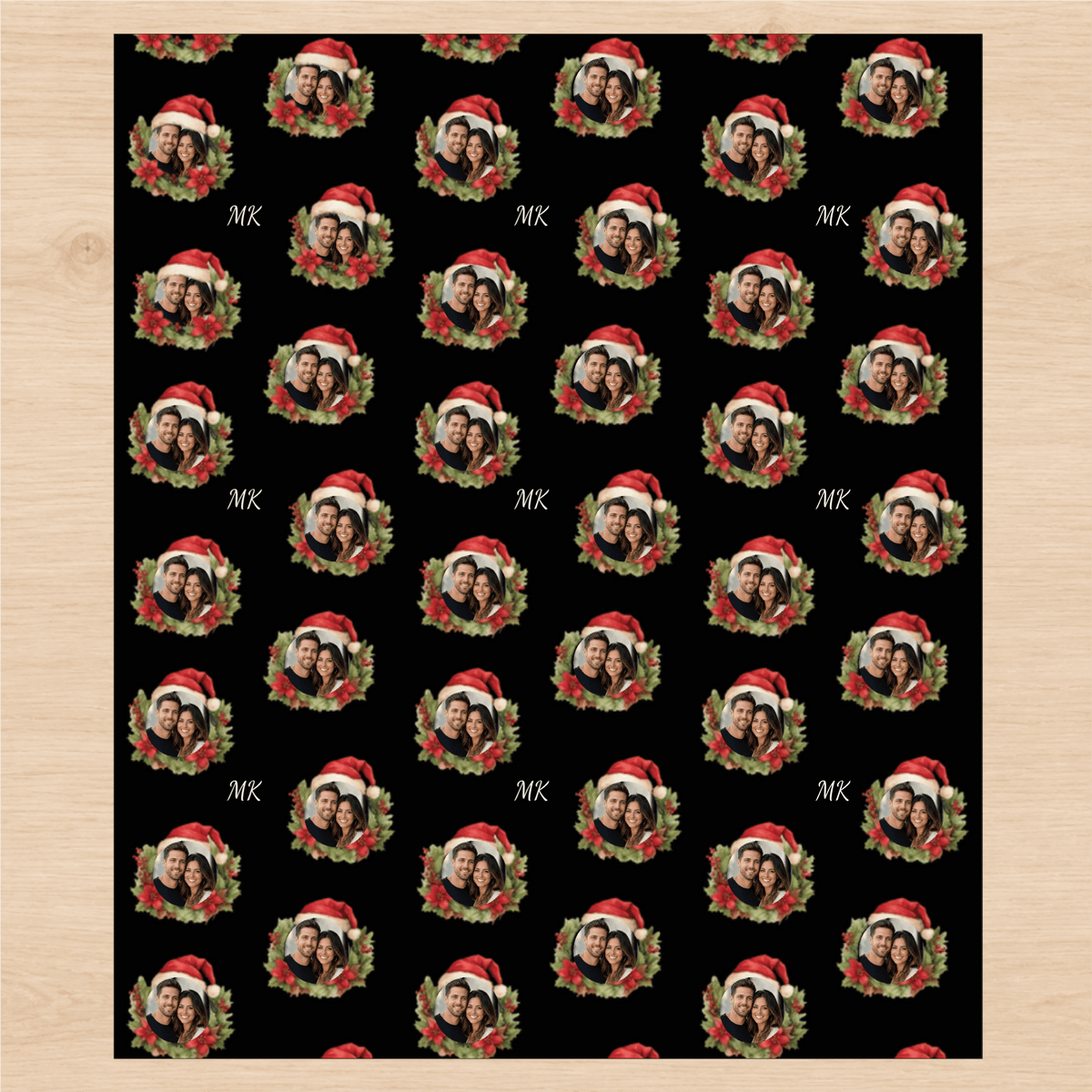 Personalized Festive Bear Wreaths Wrapping Paper