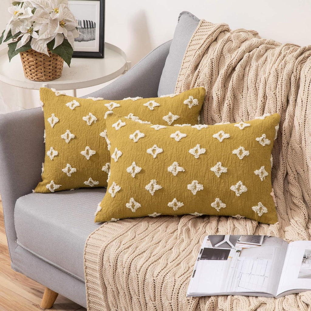 12''x20'' Tufted Floral Lumbar Throw Pillow with Insert