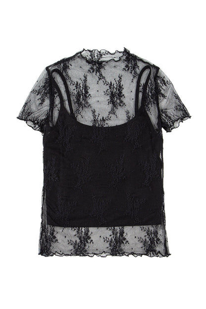 Floral Sheer Mesh Short Sleeve Blouse