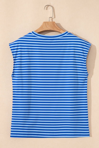 Stripe Ribbed Cap Sleeve T-Shirt