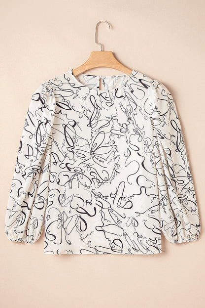 Abstract Balloon Sleeve Blouse