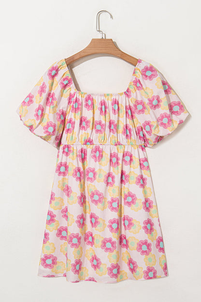 Floral Pleated Puff Sleeve Dress